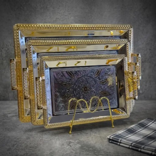 سيت صينية زيو 3 قطع ZIO Luxury Gold Serving Tray Set 3 Pieces