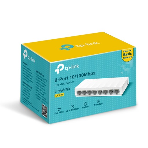 سويتش شبكات مكتبي TP-Link LiteWave LS1008 بثمانية منافذ TP-Link LiteWave LS1008 8-Port 10/100Mbps Desktop Switch