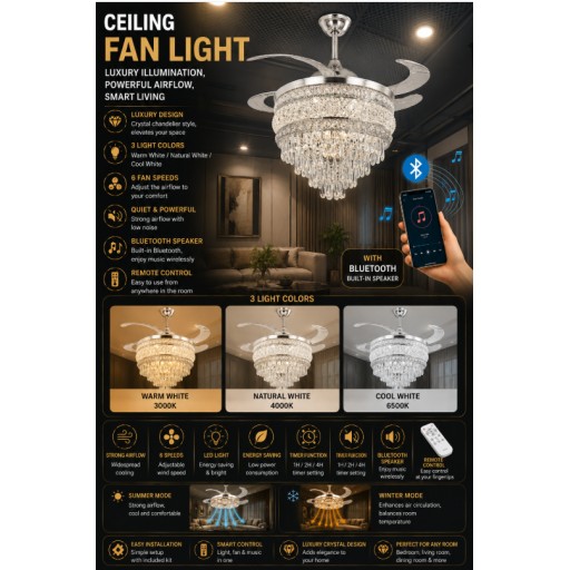 ثريا مع مروحة سقفية ومكبر صوت بلوتوث Ceiling Fan Light with Bluetooth Speaker