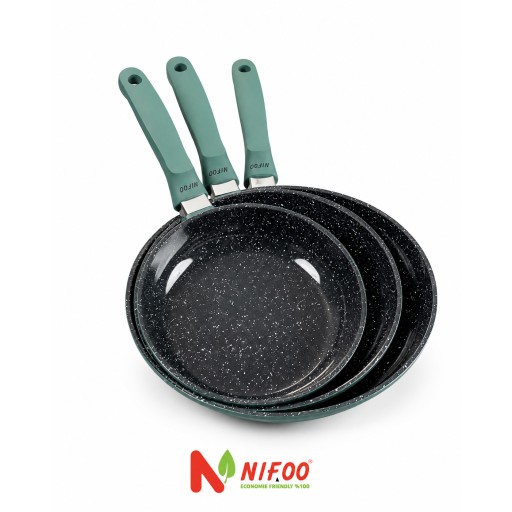طقم مقالي نايفو كرانيت أخضر  3 قطع NIFOO Granite Fry Pan Set  Green  3 Pieces