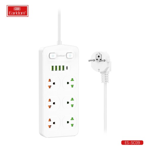 سيار كهربائي 11 في 1 مع 6 منافذ كهرباء و5 منافذ USB 11-in-1 Power Extension with 6 AC Outlets, 4 USB Ports