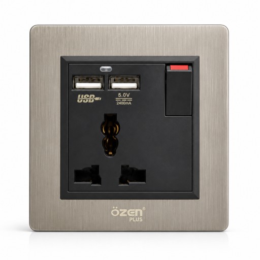 مقبس كهربائي جداري أوزن بلس مع منفذ USB مزدوج ÖZEN PLUS Wall Power Socket with Dual USB Charging Ports & Switch