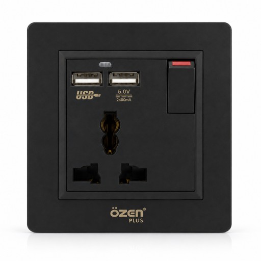 مقبس كهربائي جداري أوزن بلس مع منفذ USB مزدوج ÖZEN PLUS Wall Power Socket with Dual USB Charging Ports & Switch