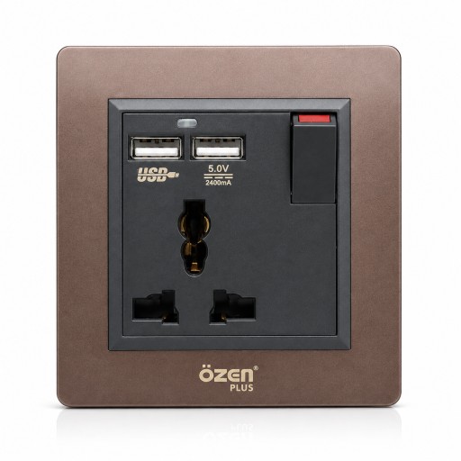 مقبس كهربائي جداري أوزن بلس مع منفذ USB مزدوج ÖZEN PLUS Wall Power Socket with Dual USB Charging Ports & Switch