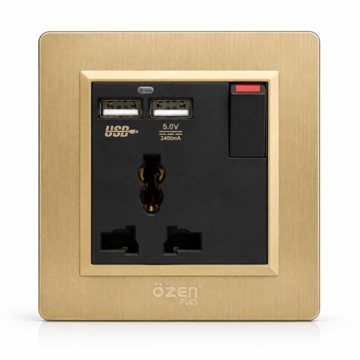 مقبس كهربائي جداري أوزن بلس مع منفذ USB مزدوج ÖZEN PLUS Wall Power Socket with Dual USB Charging Ports & Switch
