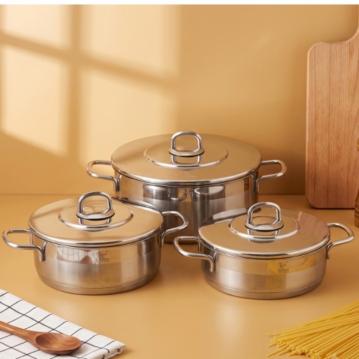 سيت تبسي قبغ ستيل 32/28/24 سم Stainless steel tray and lid set 32/28/24 cm