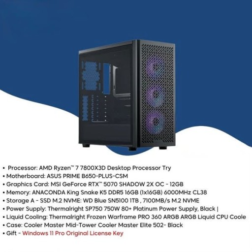 إي إم دي AMD Ryzen 7 7800x3d Rtx 5070 12GB
