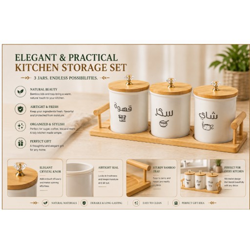 طقم علب تخزين سيراميك 3 قطع 3-Piece Ceramic Storage Jar Set