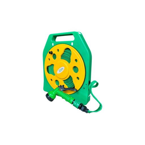 خرطوم مياه مسطح 20 متر مع بكرة ومسدس رش 7 أنماط – تصميم نحيف للتخزين الذكي 20M Flat Water Hose Set with Reel & 7-Pattern Spray Gun – Slim Space-Saving Design