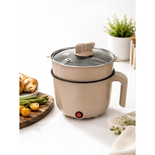 Multifunctional Electric Cooking Pot with Temperature Control, Steaming Rack and Glass Lid