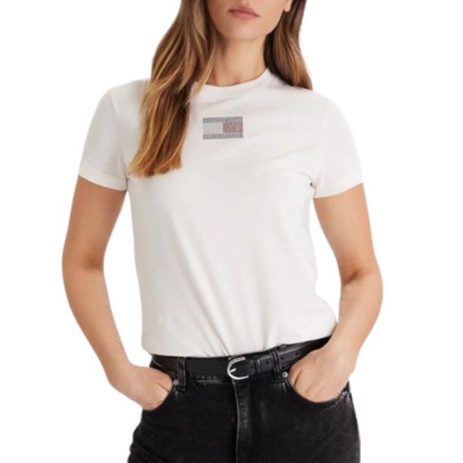 تيشرت نسائي بياقة دائرية وشعار كريستالي Women's Diamanté Flag Crew Neck T-Shirt