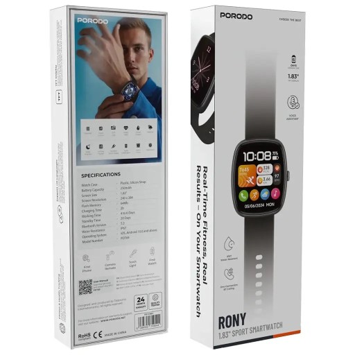 ساعة ذكية من Porodo شاشة 1.83 بوصة مقاومة للماء IP67 Porodo RONY 1.83” Sport Smartwatch – PDT69