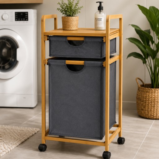سلة و ستاند خشب حمام بامبو للملابس Bamboo bathroom basket and stand for clothes