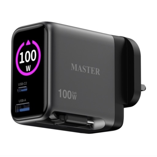 شاحن ماستر تقنية GaN بقدرة 100W مع كيبل تايب سي مدمج Master 100w