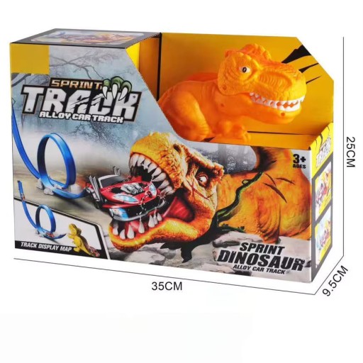 مضمار سباق السيارات التفاعلي السريع مع حلقة الانطلاق الدائرية ومجسم الديناصور المفترس Sprint Dinosaur Alloy Car Track Play Set with 360 Loop & T-Rex Launcher