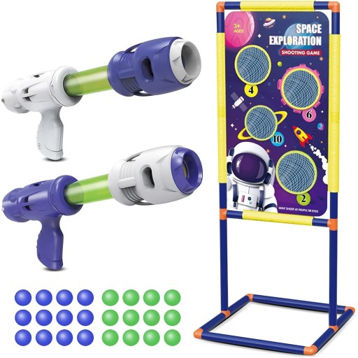 مجموعة لعبة التصويب بالفضاء مع مسدسين وقاعدة هدف وشباك نقاط وكرات إسفنجية Space Exploration Shooting Target Game Set with 2 Air Guns & Foam Balls