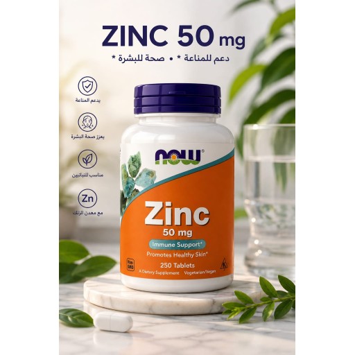 زنك من ناو 50 جرام *250حبه Now zinc 50 mg 250Tablets