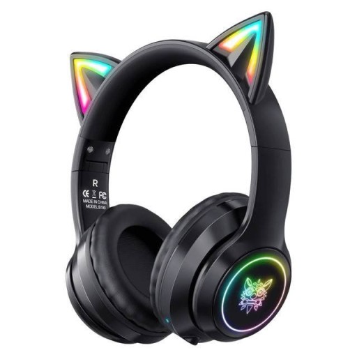سماعة ألعاب بلوتوث Onikuma B90 RGB بتصميم أذن قطة (أسود headphones
