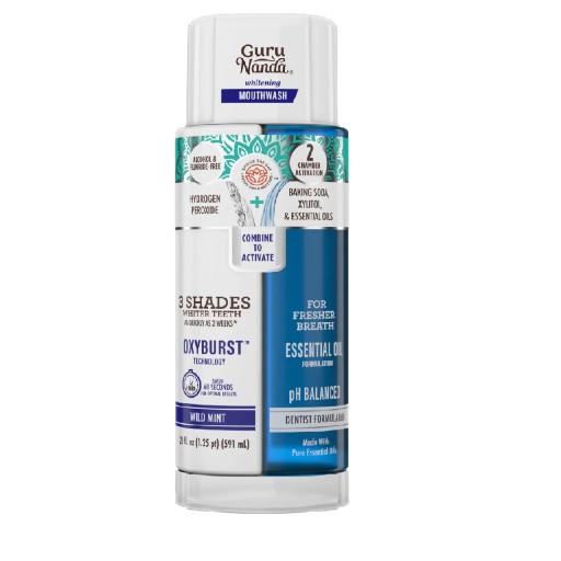 غسول الفم أوكسي بيرست لتبييض الأسنان من جوروناندا GuruNanda Teeth Whitening Dual Barrel Oxyburst Mouthwash