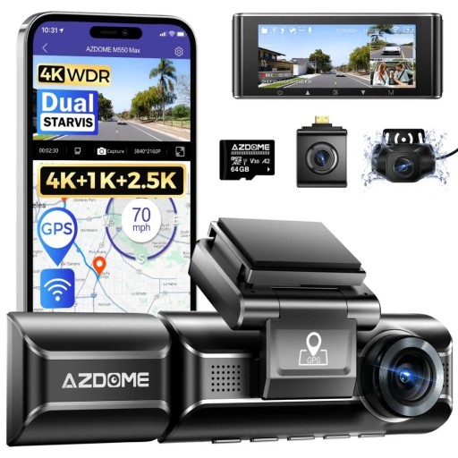 كاميرا داش كام M550 ماكس 3 قنوات 4K مع بطاقة TF سعة 64 جيجابايت DashCam M550 Max 3 Channels 4k with 64GB TF card