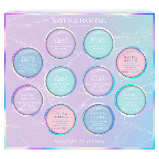 مجموعة هدايا مقشر الجسم والزبدة بزيت الجوجوبا والفانيليا واللوز 10 قطع Jojoba, Vanilla & Almond Oil Body Scrub & Butter Gift Set 10 PCS