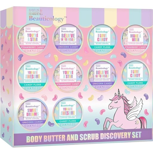 مجموعة هدايا مقشر الجسم والزبدة بيوتيكولوجي كاندي 10 قطع Beauticology Candy Body Scrub & Butter Discovery Gift Set 10 PCS