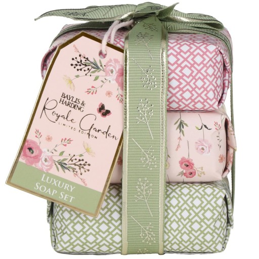 مجموعة هدايا صابون مغلفة فاخرة رويال جاردن روز، الخشخاش والفانيليا 3 قطع Royale Garden Rose, Poppy & Vanilla Luxury Wrapped Soaps Gift Set 3 PCS