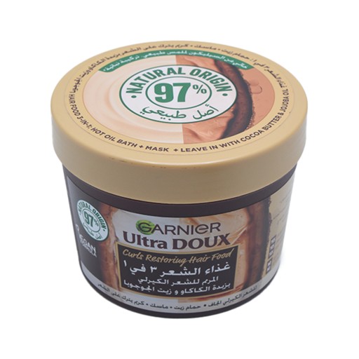 كريم الشعر المرمم 3 في 1 بزبدة الكاكاو وزيت الجوجوبا 390 مل Ultra Doux Hair Food Mask Cocoa Butter 390 ml