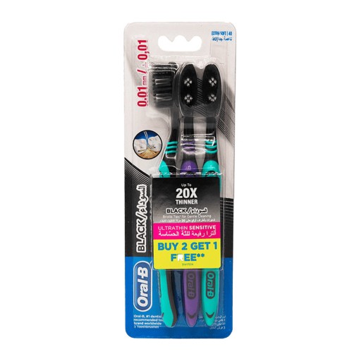 فرشاة أسنان رفيعة للغاية باللون الأسود 2 + 1 Toothbrush Ultra Thin Sens Black 2+1