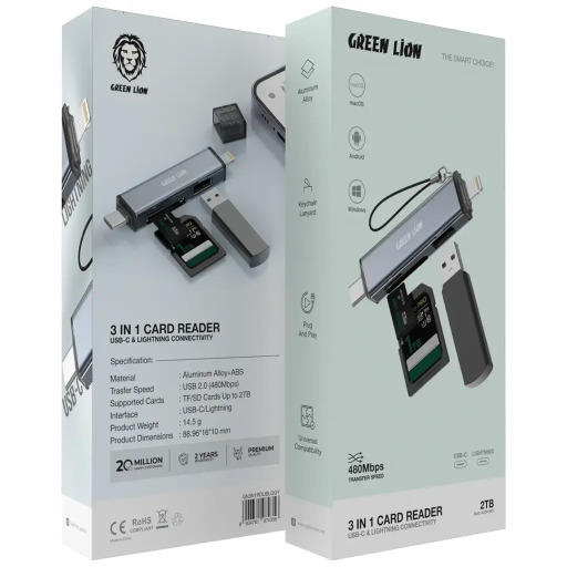 Green Lion Green Lion 3 In 1 Card Reader usbc
