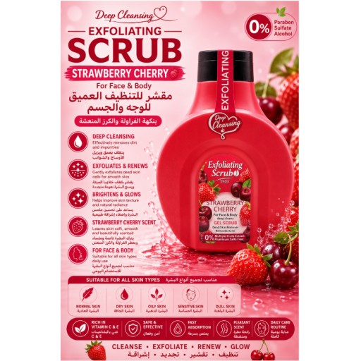 جل تقشير الجسم بالفراولة 500 مل Strawberry Body Scrub Gel 500ml