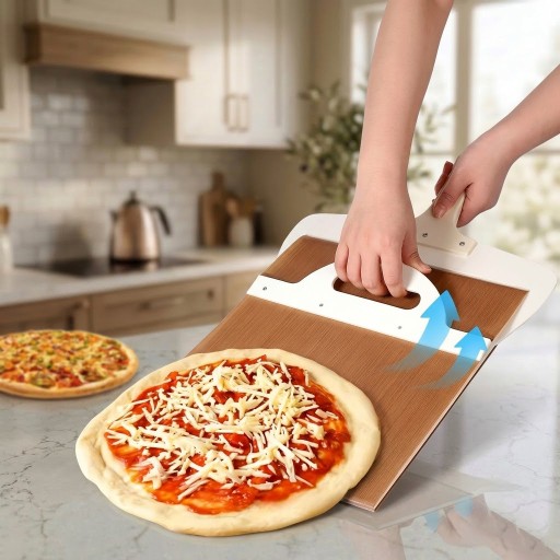 مجرفة وسباتولا البيتزا المنزلقة مع حزام سحب القماش الذكي Sliding Pizza Peel with Conveyor Cloth & Handle - Pizza Transfer Board