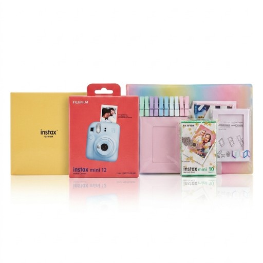 طقم كاميرا فورية فوجي فيلم إنستاكس ميني ١٢ مع بيت شفاف - أزرق سماوي Fujifilm Instax Mini 12 Instant Camera Set with Clear Case - Sky Blue