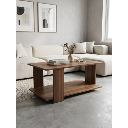 طاولة قهوة خشبية مودرن بطبقتين (طاولة معيشة) 2-Tier Wooden Coffee Table