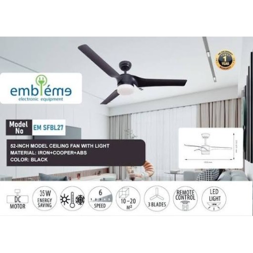 مروحة سقفية امبليوم 52 بوصة اسود Embleme 52-Inch Ceiling Fan – Black