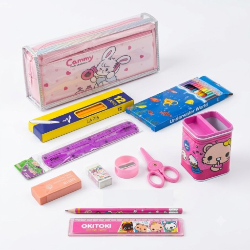 بكج مدرسي متكامل للأطفال بأحد عشر قطعة Comprehensive 11-piece school set for children.