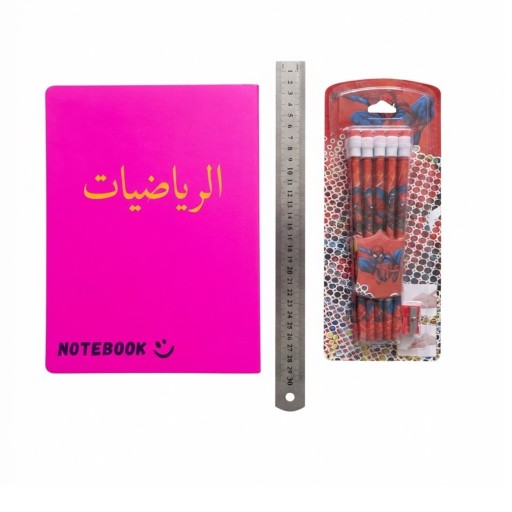 دفتر 80 CD-996 ورقة و10 أقلام مع مسطرة ومبراة 80-sheet notebook (CD-996) and 10 pens, with a ruler and sharpener.