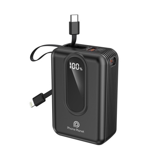 باور بانك فون بلانيت بشاشة رقمية وكابلين مدمجين 20k Phone Planet Power Bank with Digital Display & Built-in Cables 20k