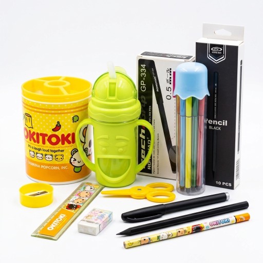 بكج قرطاسية أصلي متكامل للدراسة والإبداع A comprehensive, authentic stationery bundle for study and creativity.
