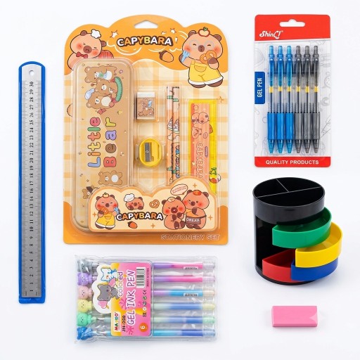 بكج قرطاسية مدرسي متكامل للدراسة والمكتب والاستخدام Comprehensive school stationery set for study, office, and general use.