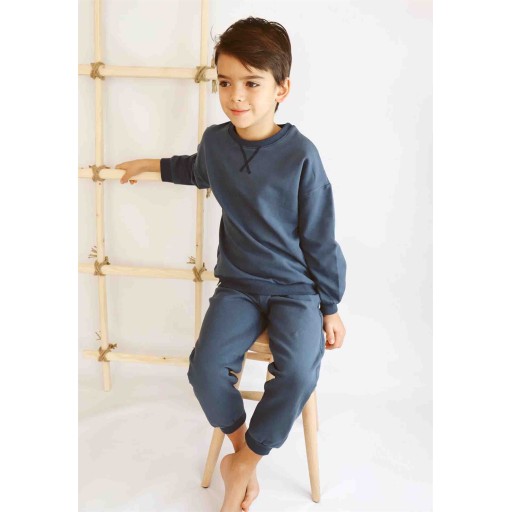 طقم سويت شيرت Basic Karyoka للأطفال 3-8 سنوات - كحلي Basic Karyoka Sweatshirt Set for Kids 3-8 Years - Navy Blue