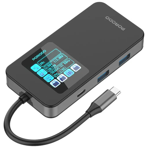 بورودو موزع يو اس بي سي 6 في 1 بشاشة ذكية Porodo 6-in-1 USB-C Hub with Smart Digital Display