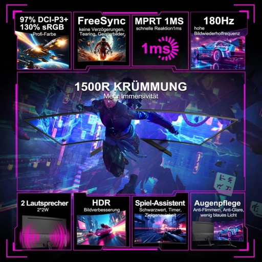 شاشة الألعاب Minifire MFG24C1 قياس 24 بوصة بدقة FHD ولوحة VA منحنية وتردد 180Hz - أسود Minifire MFG24C1 24 Inch FHD VA Curved Gaming Monitor - 180Hz - Black