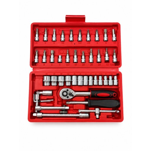 طقم مفاتيح مع لقم 46 قطعه 46-Piece Ratchet Socket & Bit Set