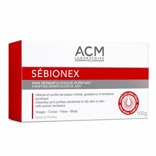 صابونة ACM سيبيونيكس المنظفة للبشرة الدهنية والمختلطة 100 غم ACM Sebionex Purifying Dermatological Cleansing Bar 100g