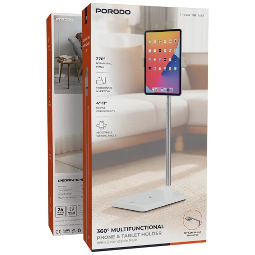 برودو حامل هاتف وتابلت متعدد الوظائف 360° مع عمود قابل للتمديد Porodo 360° Multifunctional Phone & Tablet Holder with Extendable Pole