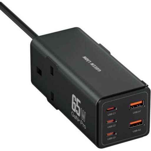 موزع كهربائي جرين لايون 7 في 1 غان 65 واط Green Lion 7 in 1 GaN 65W Power Strip