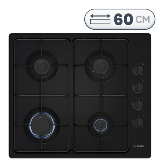 طباخ غاز بوش Bosch PBP6C6K80Q بـ 4 شعلات 60 cm – أسود Bosch PBP6C6K80Q Gas Hob - 4 Burners - 60 cm - Black