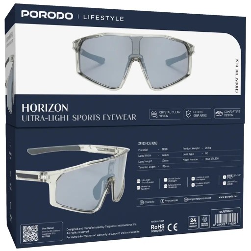 نظارة رياضية بورودو Lifestyle Horizon خفيفة الوزن حماية UV - رمادي Porodo Lifestyle Horizon Ultra Light Sports Eyewear UV Protection Gray