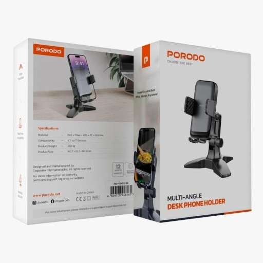 / حامل هاتف مكتبي متعدد الزوايا من بورودو لهواتف بحجم 4.7 انش حتى 7 انش - اسود Porodo Universal Adjustable 4.7" to 7" Phone Stand – Black